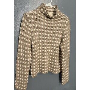 Anthropologie Sleeping On Snow Crochet Popcorn Sweater Mock Neck Tan Cream Med